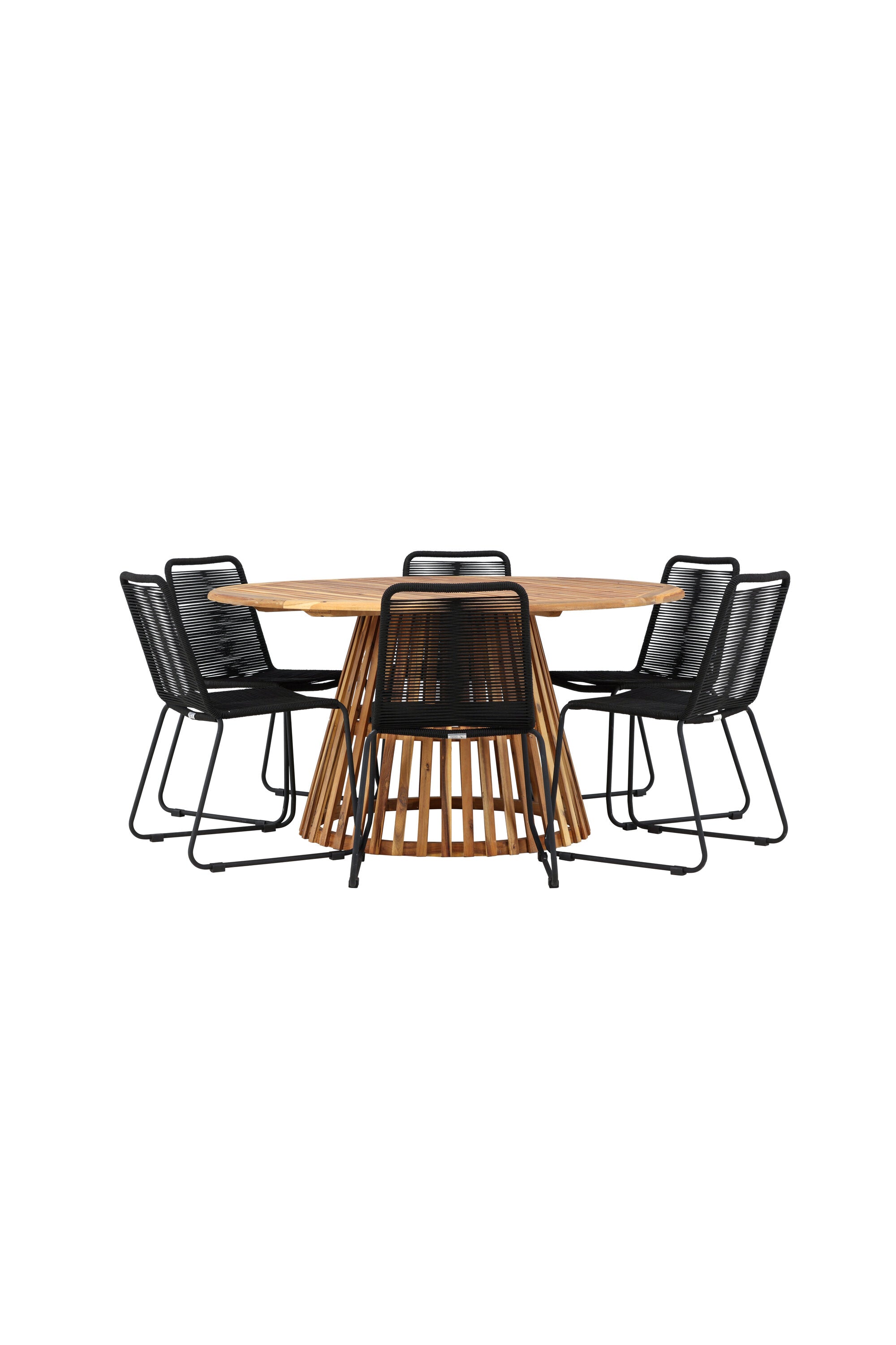Tucumán Gartentisch Set rund + 6 x Lindos stapelbar in Natur/Schwarz präsentiert im Onlineshop von KAQTU Design AG. Gartentischset ist von Venture Home