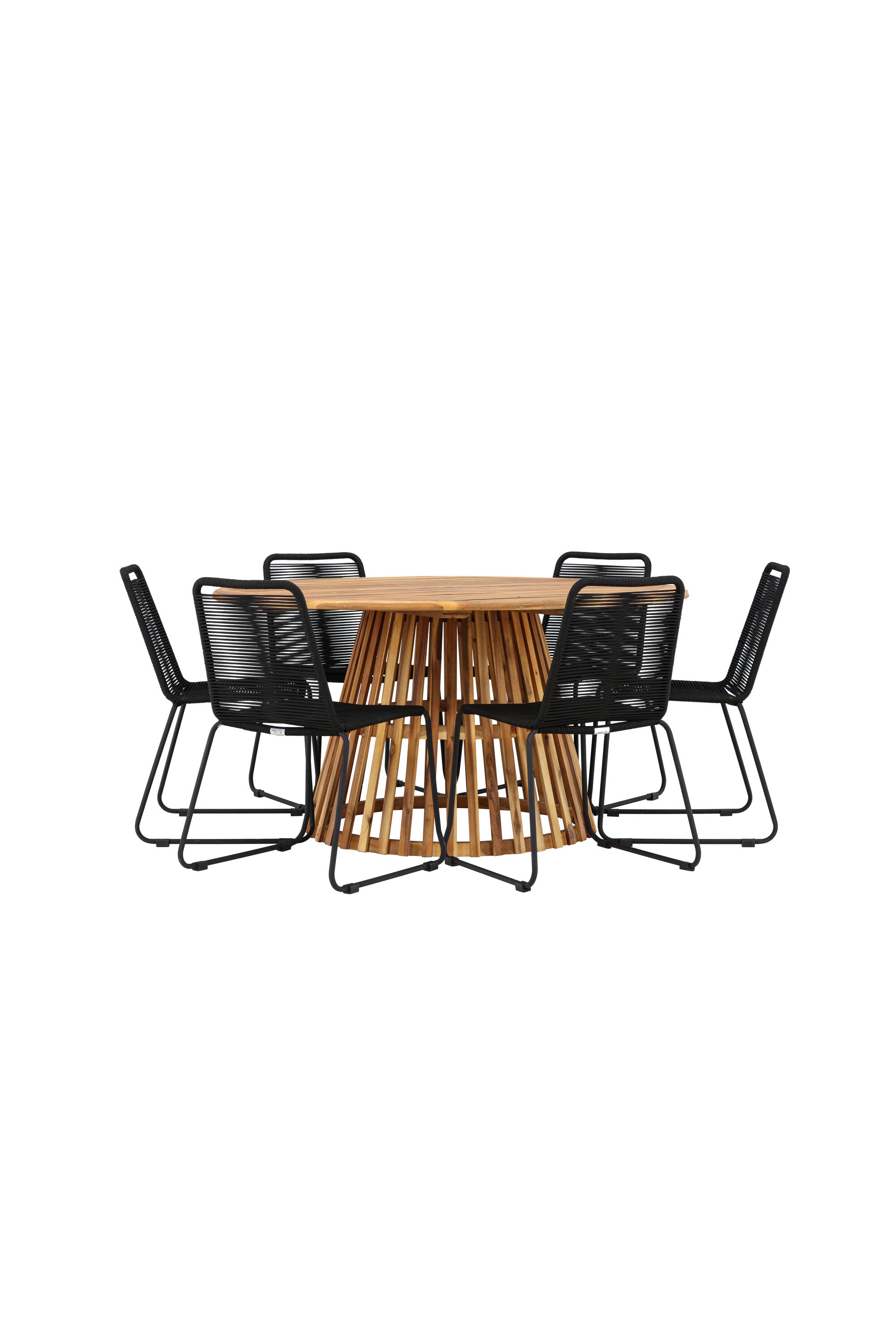 Tucumán Gartentisch Set rund + 6 x Lindos stapelbar in Natur/Schwarz präsentiert im Onlineshop von KAQTU Design AG. Gartentischset ist von Venture Home