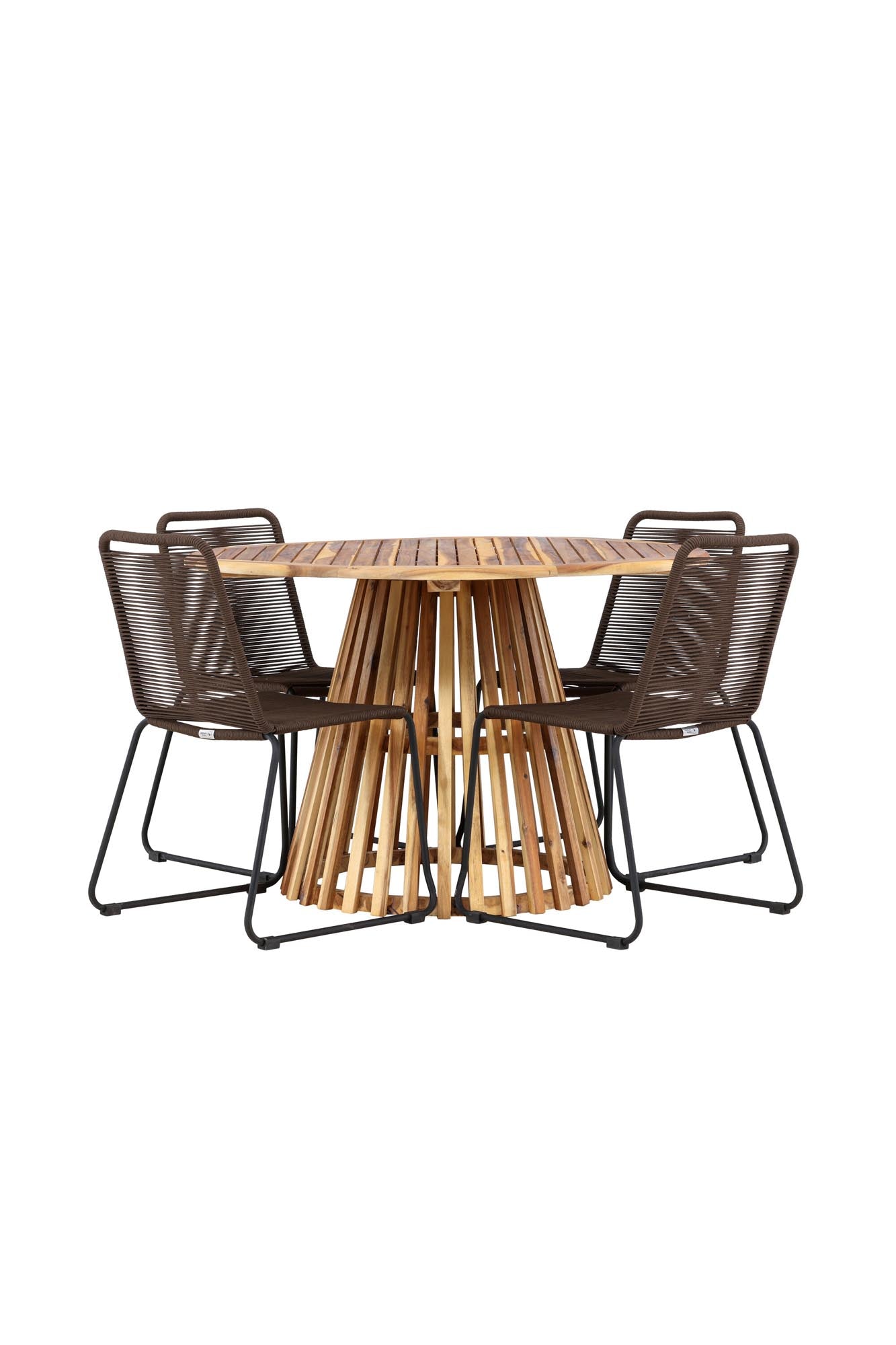 Rundes Gartenset Lumpur mit Lindos-Stühlen von Venture Home, perfekt für entspannte Sommerabende und stilvolles Outdoor-Ambiente.