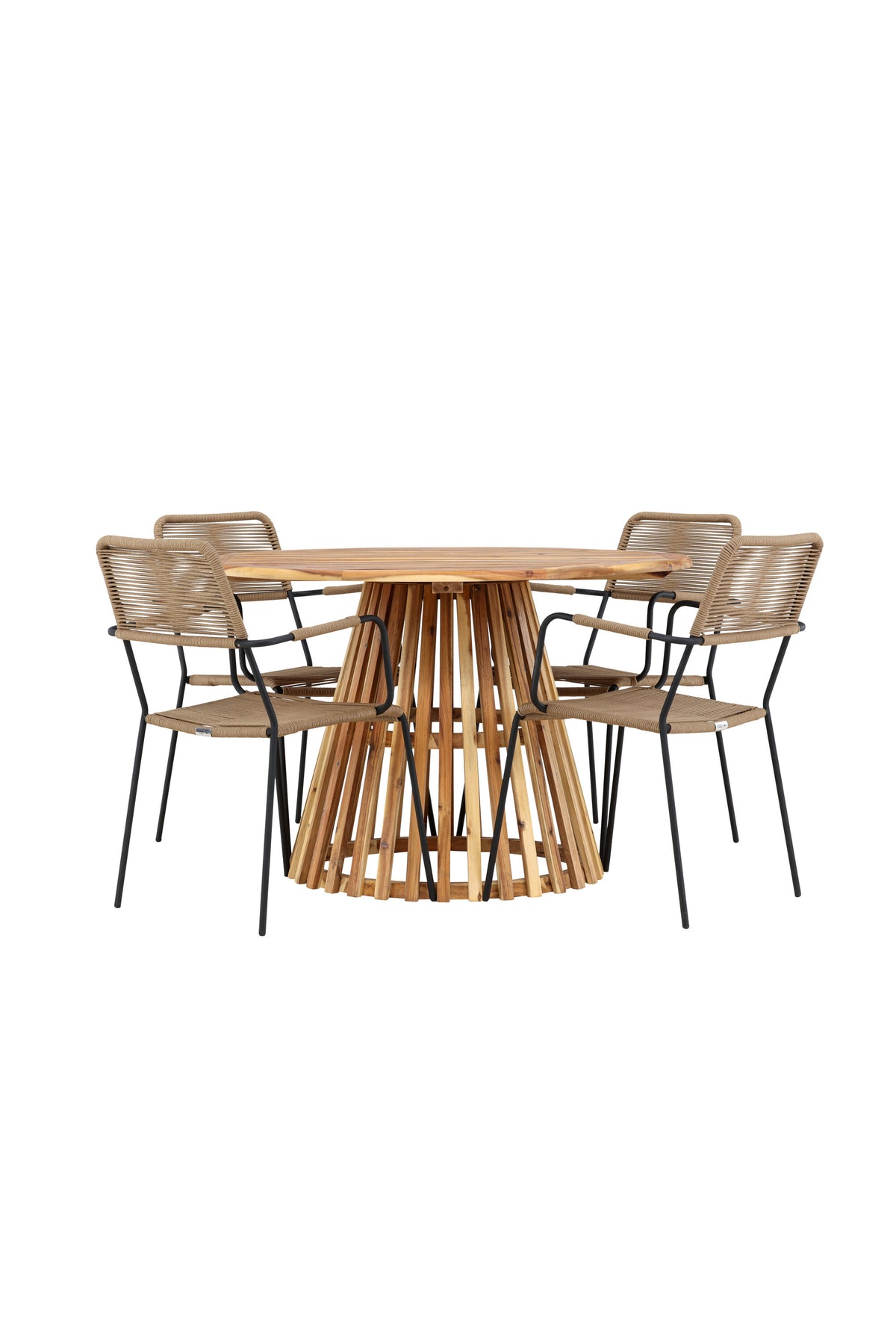 Lumpur Gartentisch Set rund + Lindos Armchair in Natur/Schwarz/Braun präsentiert im Onlineshop von KAQTU Design AG. Gartentischset ist von Venture Home