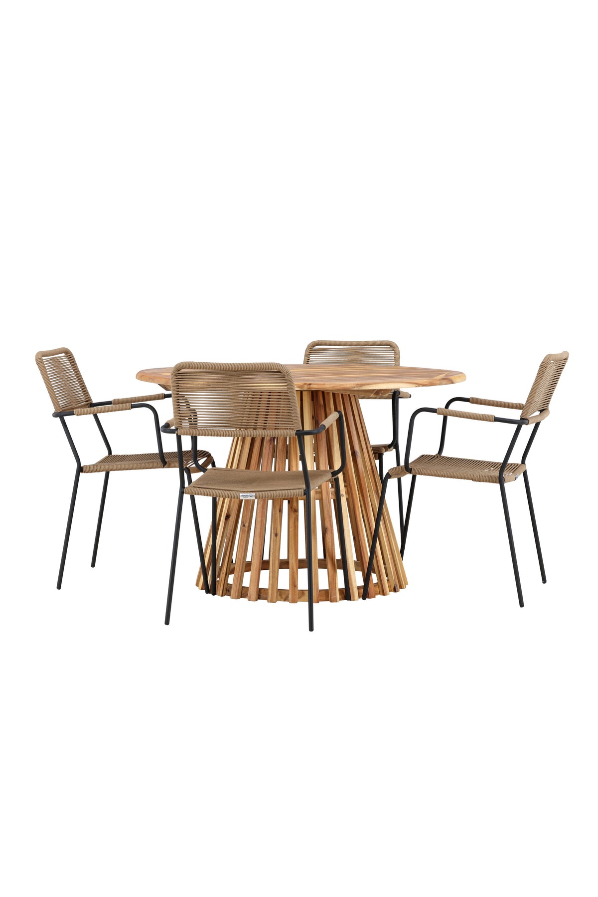 Lumpur Gartentisch Set rund + Lindos Armchair in Natur/Schwarz/Braun präsentiert im Onlineshop von KAQTU Design AG. Gartentischset ist von Venture Home