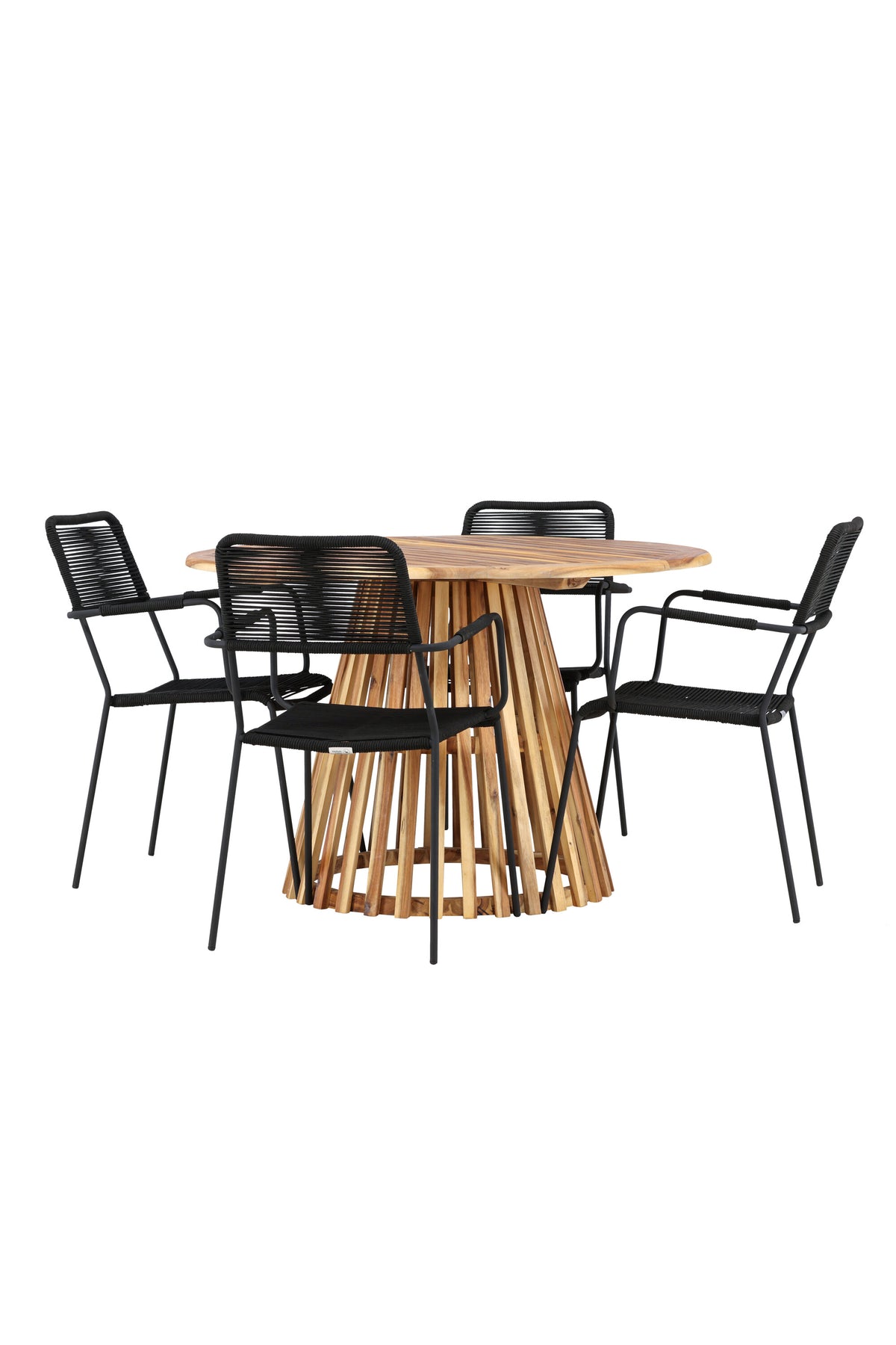 Lumpur Gartentisch Set rund + Lindos Armchair in Natur/Schwarz präsentiert im Onlineshop von KAQTU Design AG. Gartentischset ist von Venture Home