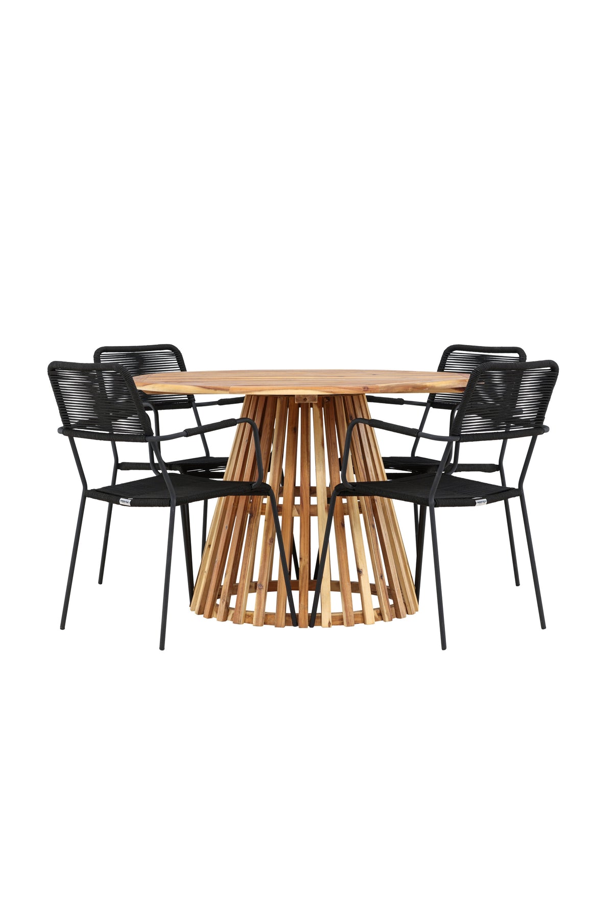 Lumpur Gartentisch Set rund + Lindos Armchair in Natur/Schwarz präsentiert im Onlineshop von KAQTU Design AG. Gartentischset ist von Venture Home
