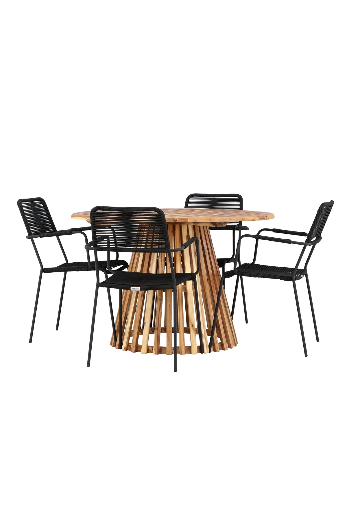 Lumpur Gartentisch Set rund + Lindos Armchair in Natur/Schwarz präsentiert im Onlineshop von KAQTU Design AG. Gartentischset ist von Venture Home