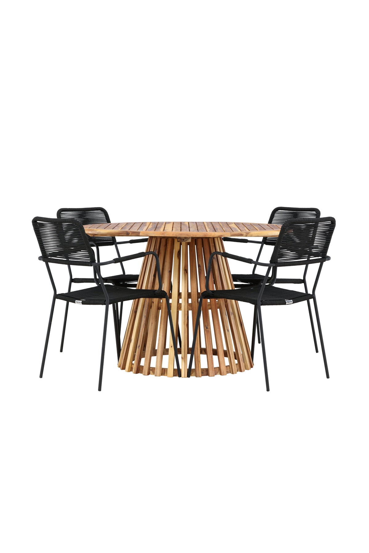Lumpur Gartentisch Set rund + Lindos Armchair in Natur/Schwarz präsentiert im Onlineshop von KAQTU Design AG. Gartentischset ist von Venture Home