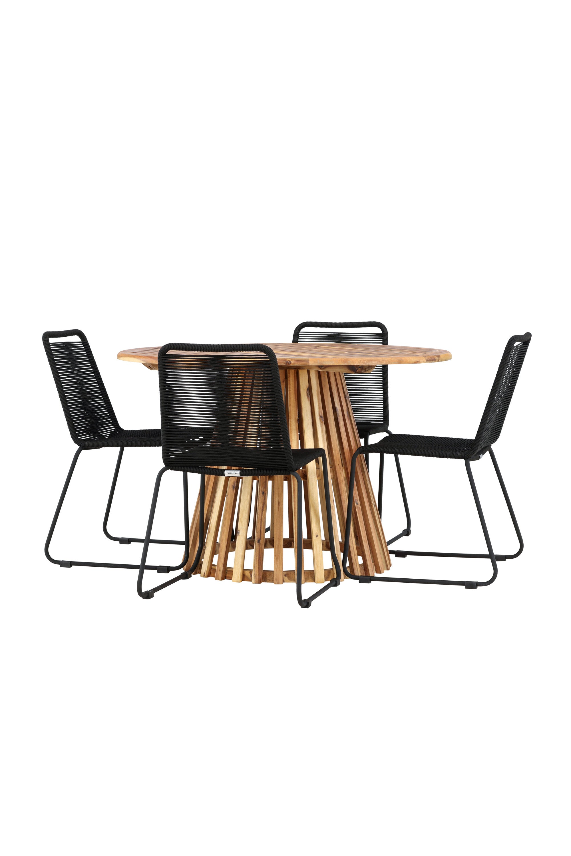 Lumpur Gartentisch Set rund + Lindos in Natur/Schwarz präsentiert im Onlineshop von KAQTU Design AG. Gartentischset ist von Venture Home