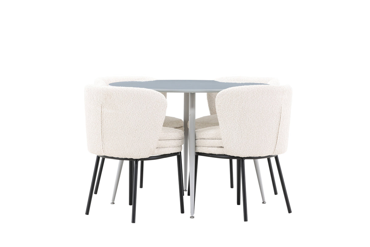 Plaza Esstisch mit Agnes Stühlen in Weiss präsentiert im Onlineshop von KAQTU Design AG. Esszimmerset ist von Venture Home
