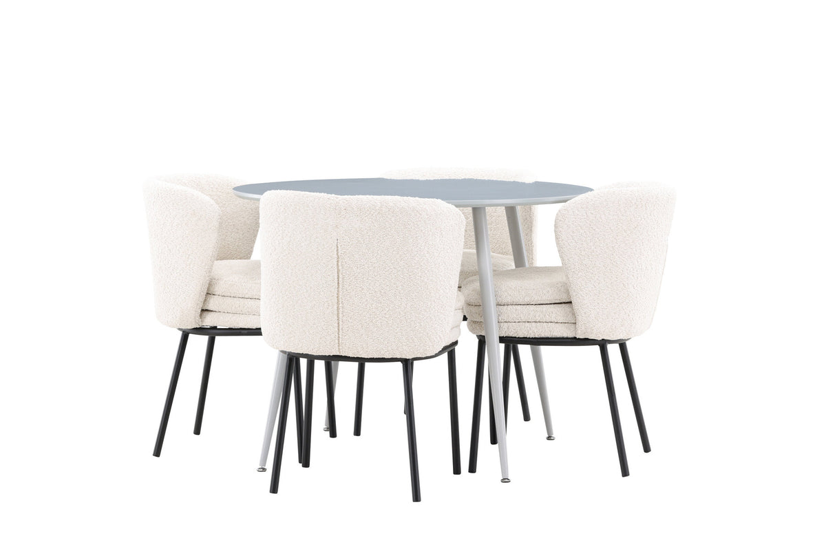 Plaza Esstisch mit Agnes Stühlen in Weiss präsentiert im Onlineshop von KAQTU Design AG. Esszimmerset ist von Venture Home