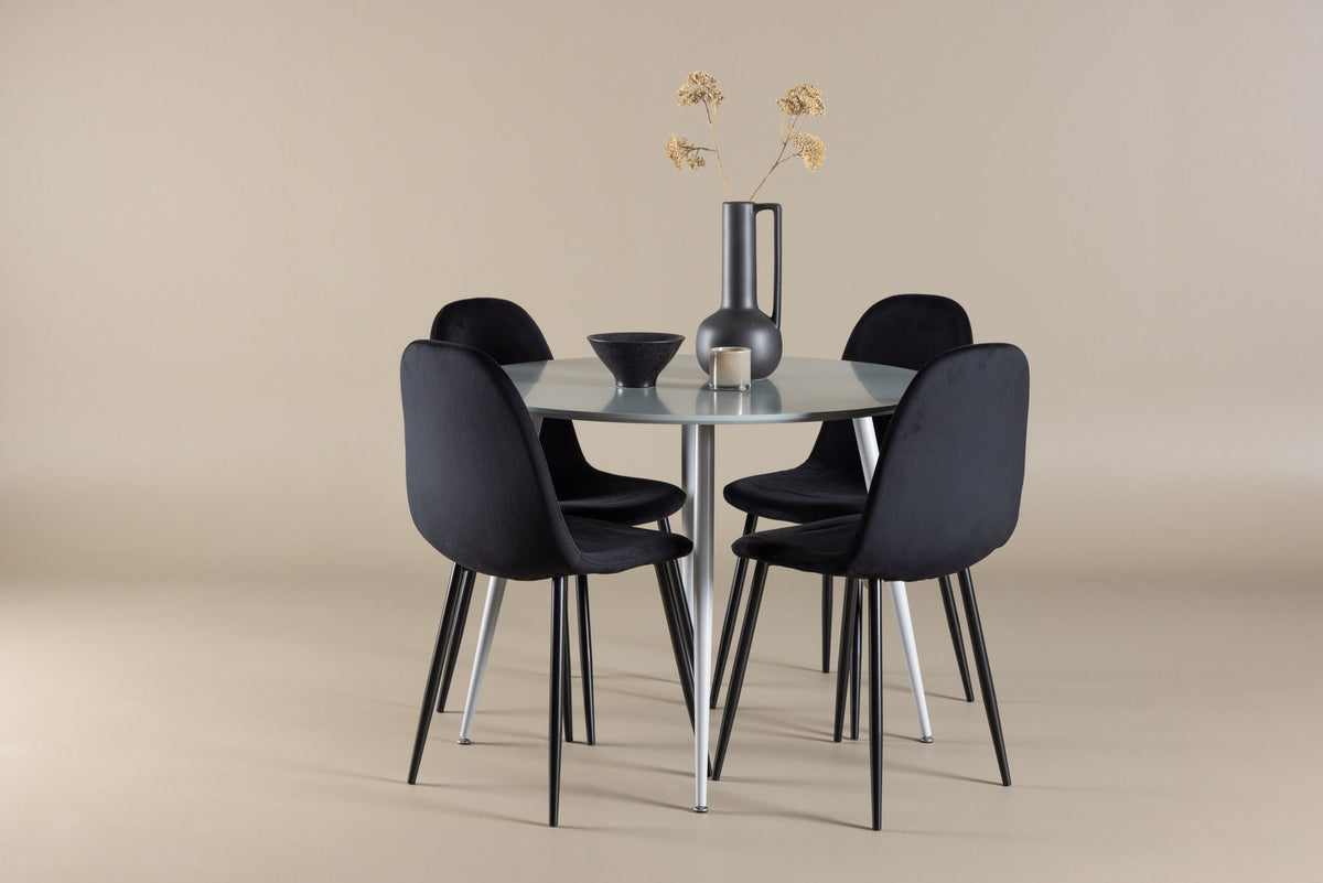 Plaza Esstisch mit Polar Stühlen in Schwarz präsentiert im Onlineshop von KAQTU Design AG. Esszimmerset ist von Venture Home
