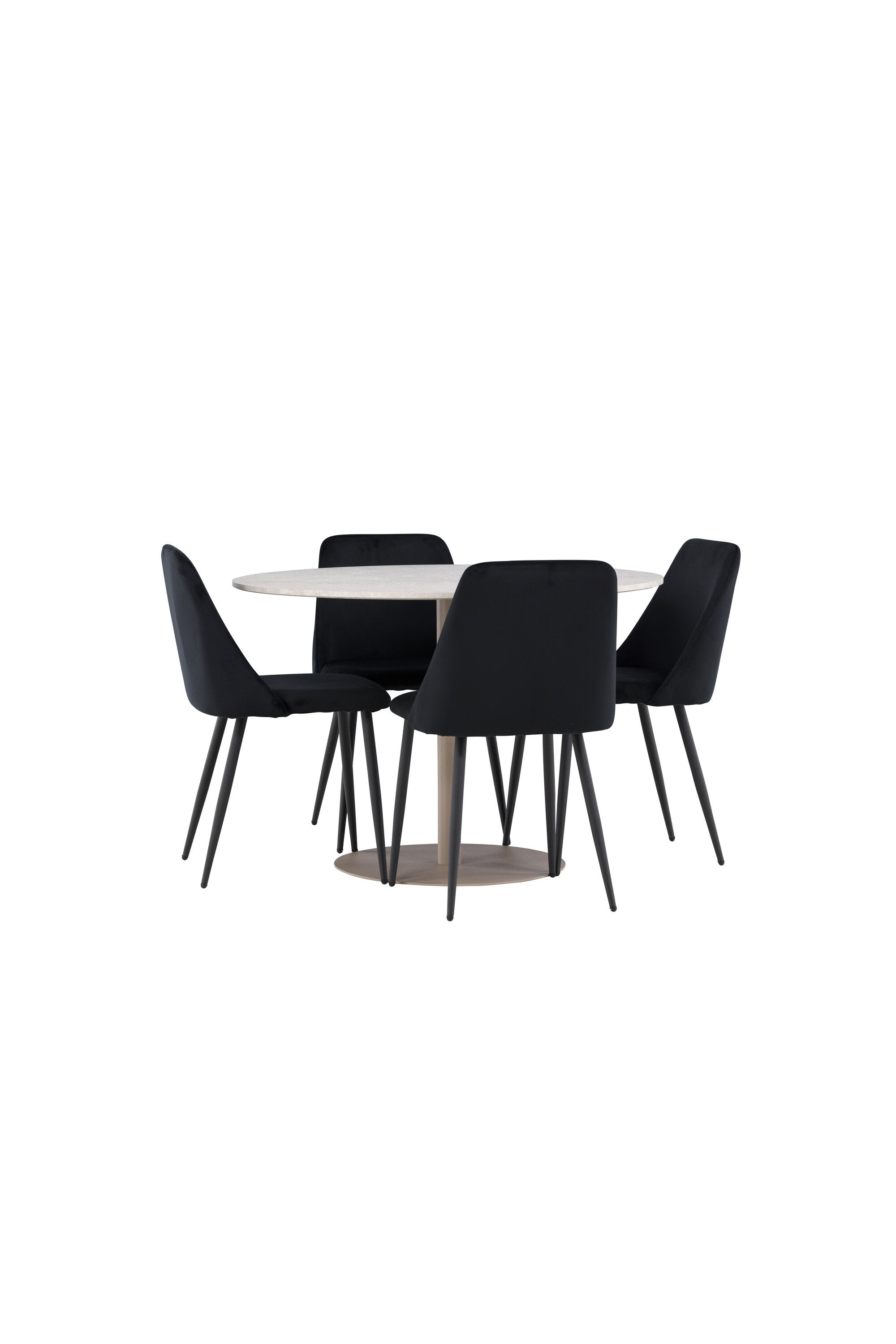 Modernes Esstischset mit dem Lycke Esstisch und den eleganten Night Esszimmerstühlen von Venture Home, perfekt für stilvolle Essbereiche.