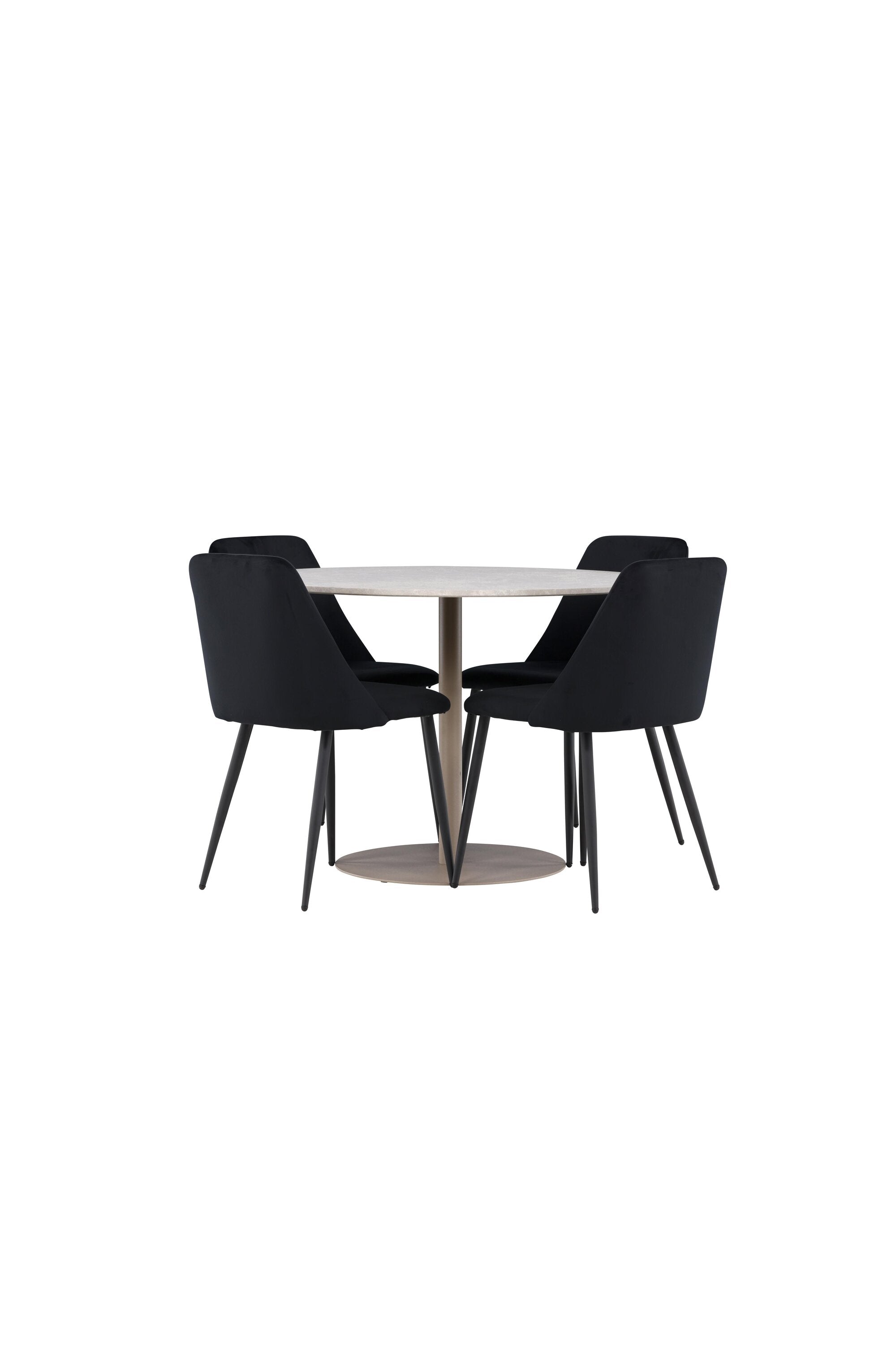 Elegantes Esstischset bestehend aus dem Lycke Esstisch und den stilvollen Night Esszimmerstühlen von Venture Home, ideal für moderne Esszimmer.