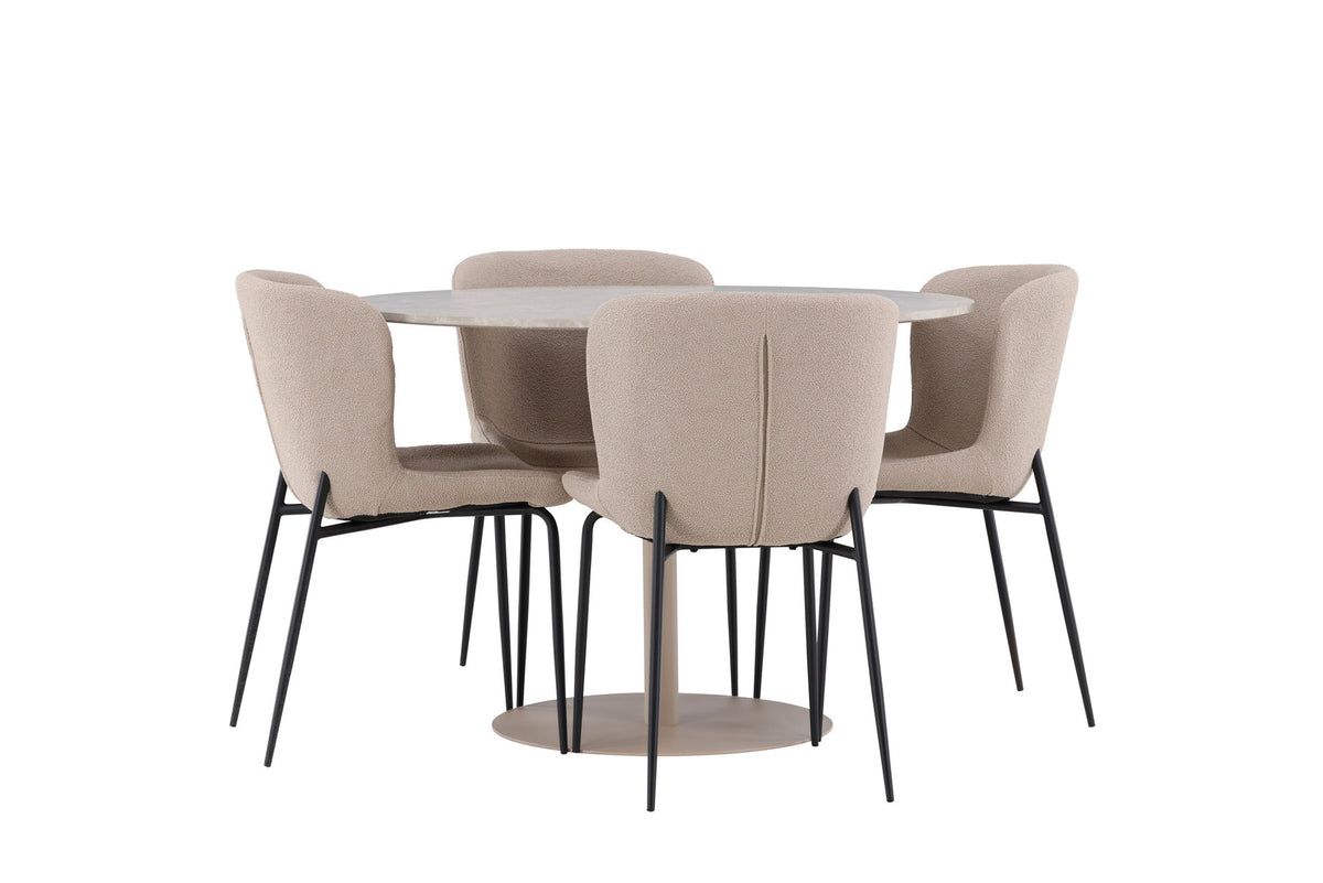 Lycke Esstisch mit Modesto Stühlen in Beige präsentiert im Onlineshop von KAQTU Design AG. Esszimmerset ist von Venture Home