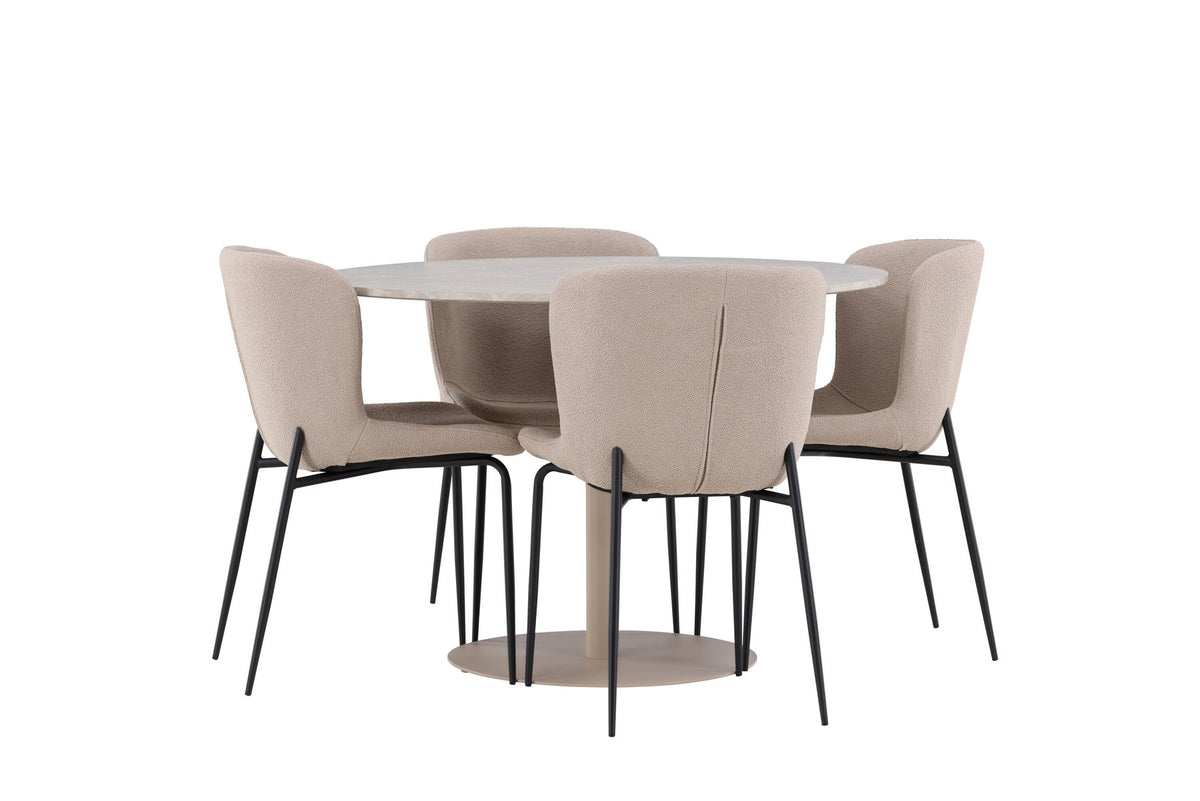 Lycke Esstisch mit Modesto Stühlen in Beige präsentiert im Onlineshop von KAQTU Design AG. Esszimmerset ist von Venture Home