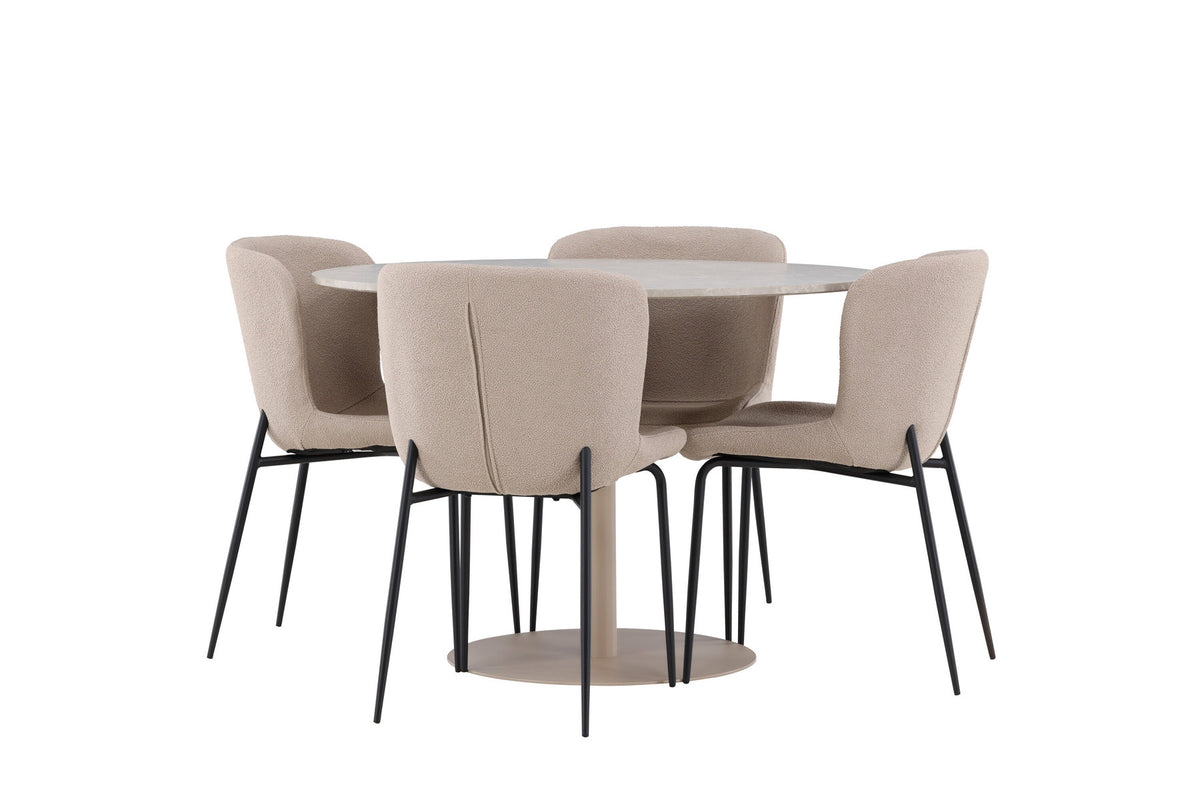 Lycke Esstisch mit Modesto Stühlen in Beige präsentiert im Onlineshop von KAQTU Design AG. Esszimmerset ist von Venture Home