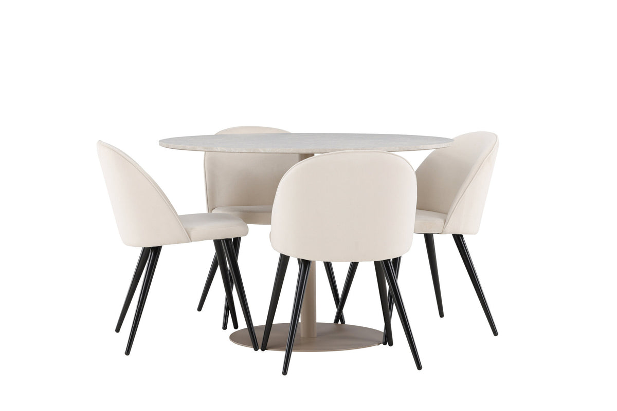 Lycke Esstisch mit Velvet Stühlen in Beige präsentiert im Onlineshop von KAQTU Design AG. Esszimmerset ist von Venture Home