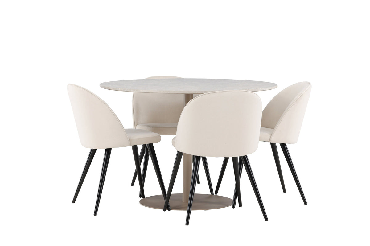 Lycke Esstisch mit Velvet Stühlen in Beige präsentiert im Onlineshop von KAQTU Design AG. Esszimmerset ist von Venture Home