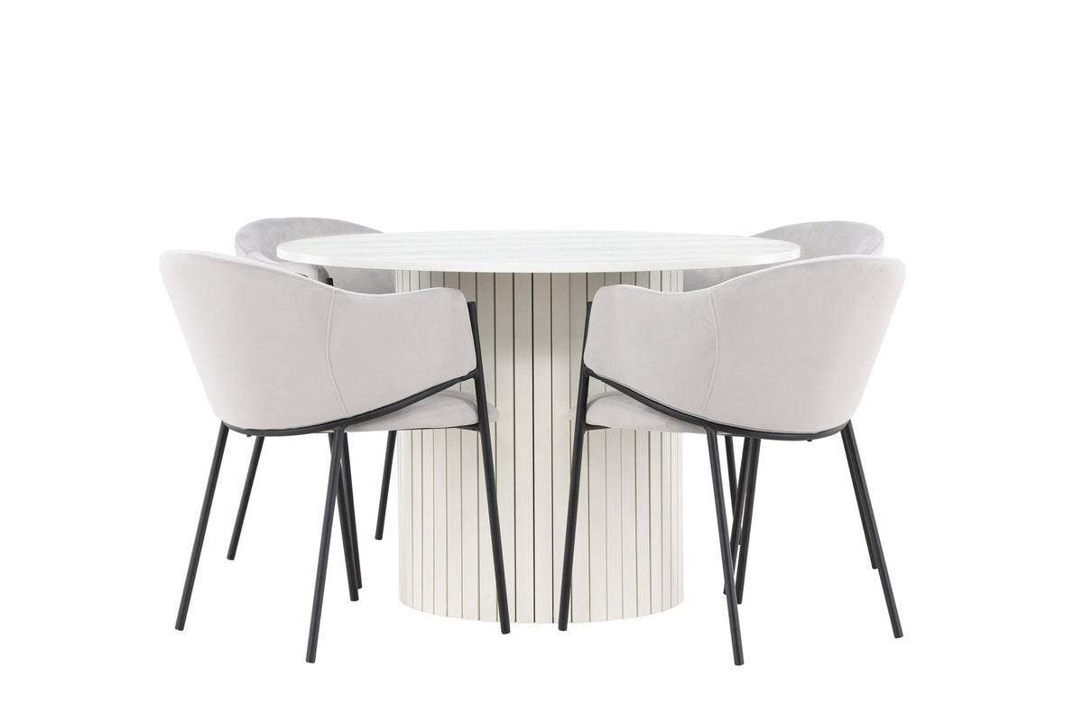 Härön Esstisch mit Stühlen von Evelina in Grau präsentiert im Onlineshop von KAQTU Design AG. Esszimmerset ist von Venture Home