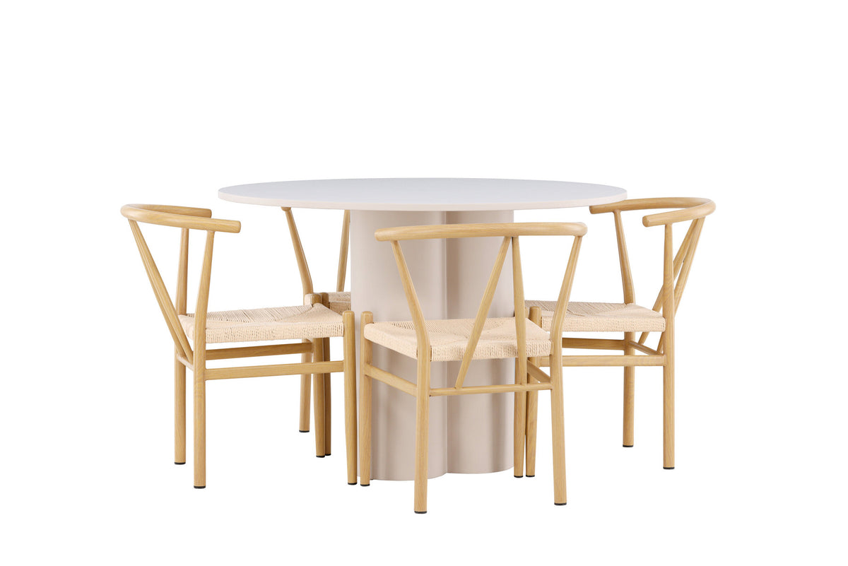 Olivia Esstisch mit Stühlen Alfons in Beige präsentiert im Onlineshop von KAQTU Design AG. Esszimmerset ist von Venture Home