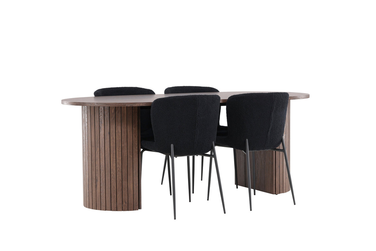 Härön Esstisch mit Modesto Stühlen in Schwarz präsentiert im Onlineshop von KAQTU Design AG. Esszimmerset ist von Venture Home