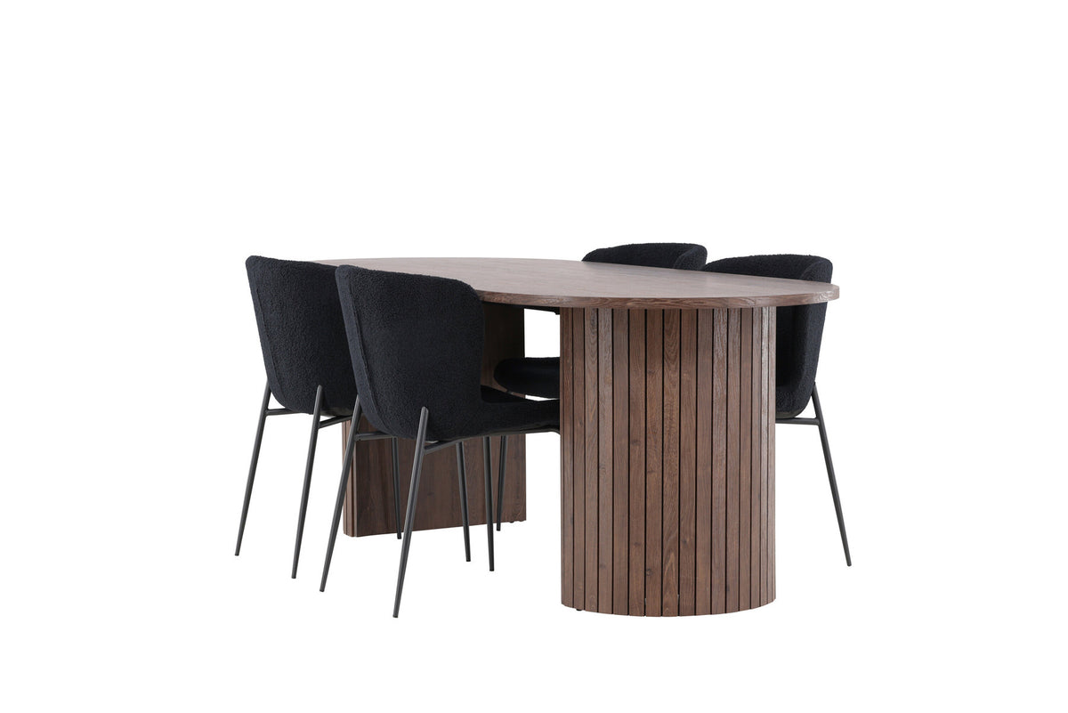 Härön Esstisch mit Modesto Stühlen in Schwarz präsentiert im Onlineshop von KAQTU Design AG. Esszimmerset ist von Venture Home