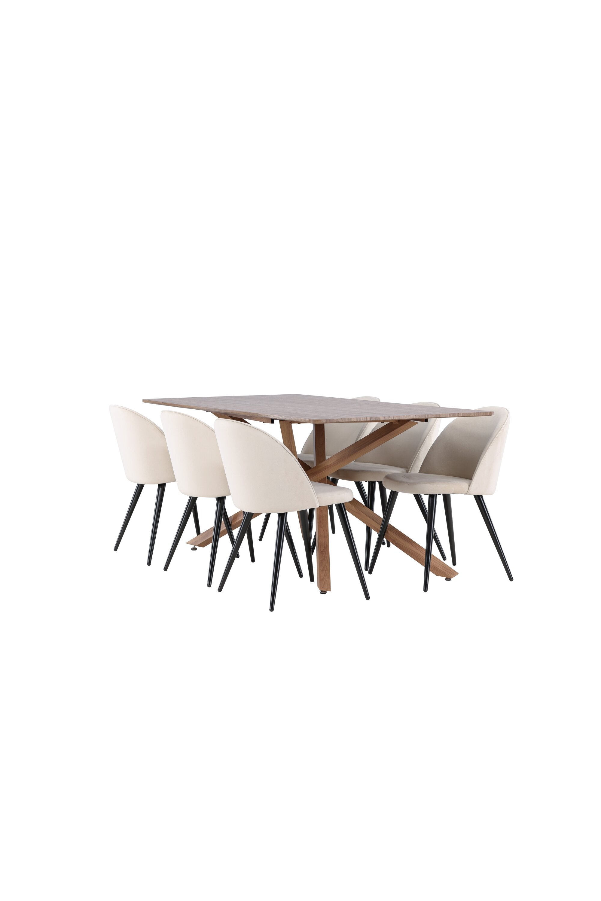 Modernes Esstischset mit dem Piazza Esstisch und einem luxuriösen Velvet-Stuhl von Venture Home, ideal für stilvolle Essbereiche.