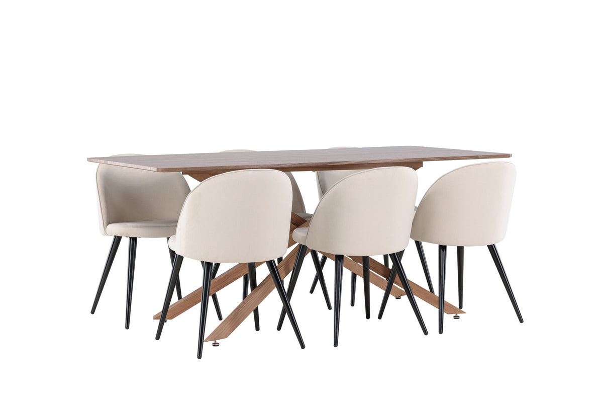 Piazza Esstisch mit Velvet Stühlen in Beige präsentiert im Onlineshop von KAQTU Design AG. Esszimmerset ist von Venture Home