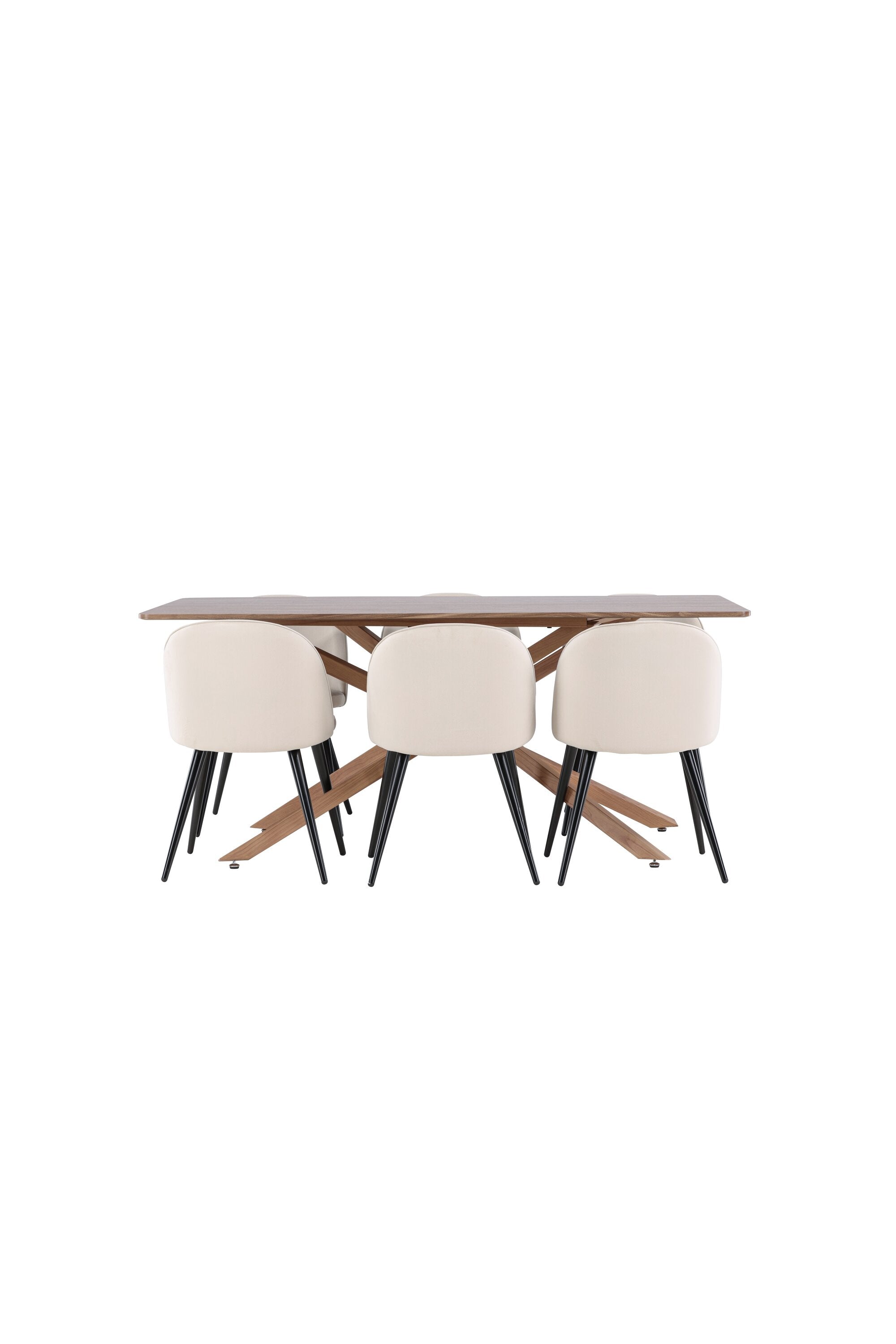 Stilvolles Esstischset mit dem Piazza Esstisch und einem luxuriösen Velvet-Stuhl, ideal für einladende Essbereiche.