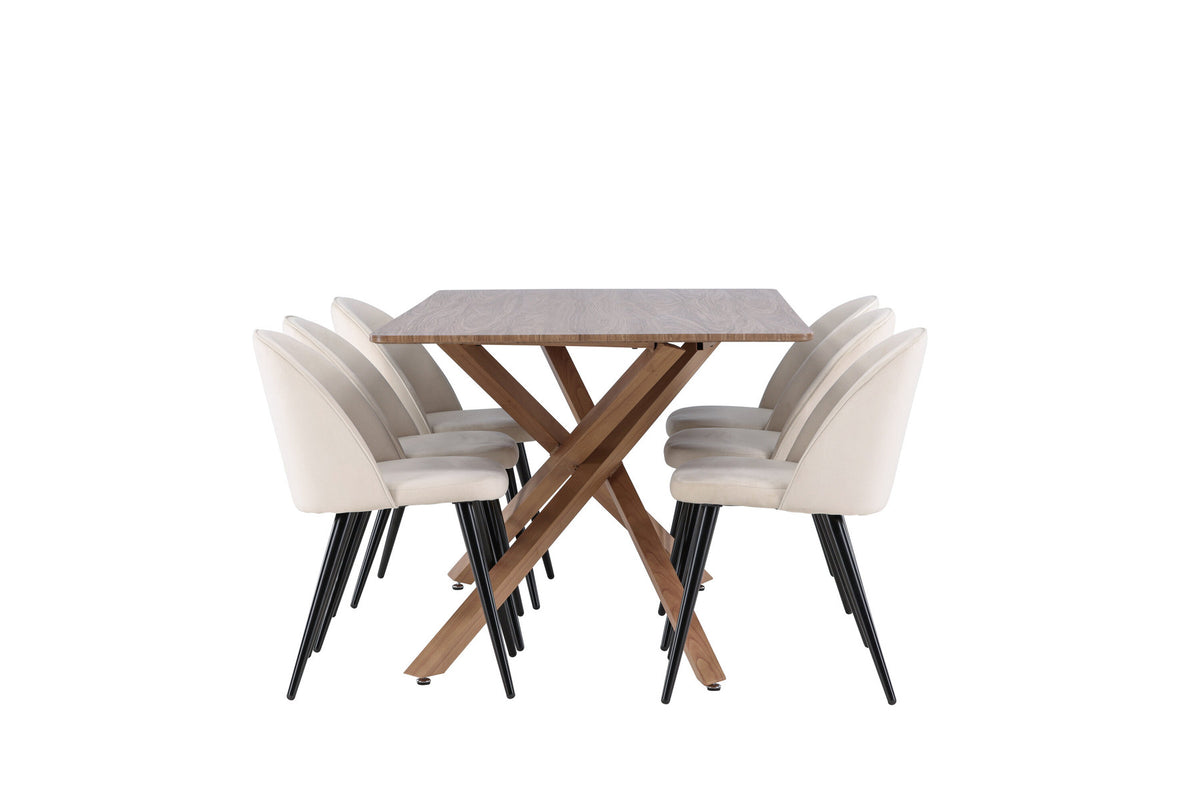 Piazza Esstisch mit Velvet Stühlen in Beige präsentiert im Onlineshop von KAQTU Design AG. Esszimmerset ist von Venture Home
