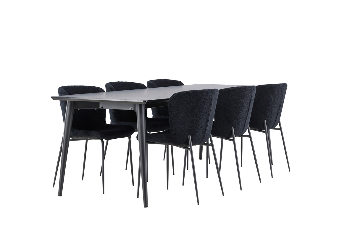 Ellis Esstisch mit Modesto Stühlen in Schwarz präsentiert im Onlineshop von KAQTU Design AG. Esszimmerset ist von Venture Home