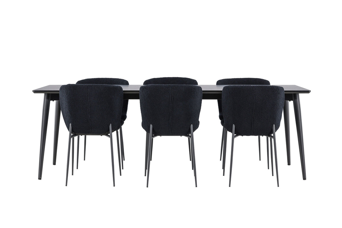 Ellis Esstisch mit Modesto Stühlen in Schwarz präsentiert im Onlineshop von KAQTU Design AG. Esszimmerset ist von Venture Home
