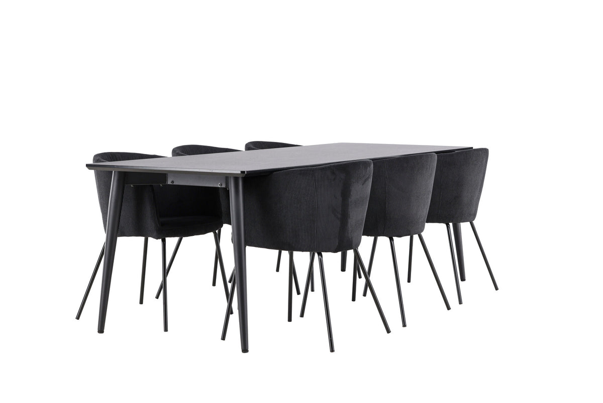 Ellis Esstisch mit Berit-Stühlen in Schwarz präsentiert im Onlineshop von KAQTU Design AG. Esszimmerset ist von Venture Home