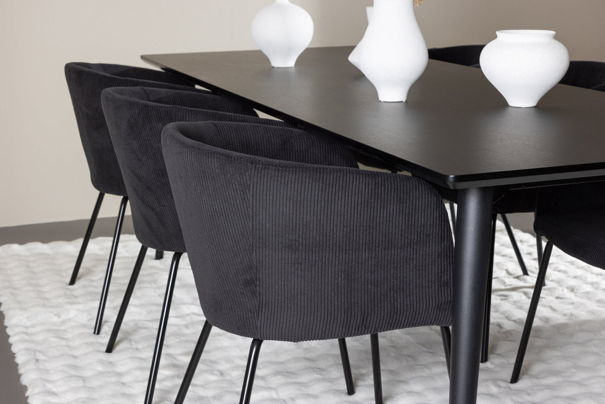 Ellis Esstisch mit Berit-Stühlen in Schwarz präsentiert im Onlineshop von KAQTU Design AG. Esszimmerset ist von Venture Home