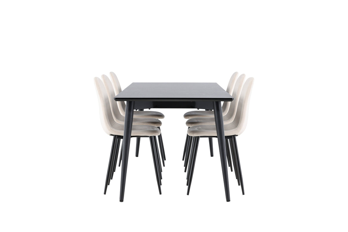 Ellis Esstisch mit Polar Stühlen in Beige präsentiert im Onlineshop von KAQTU Design AG. Esszimmerset ist von Venture Home