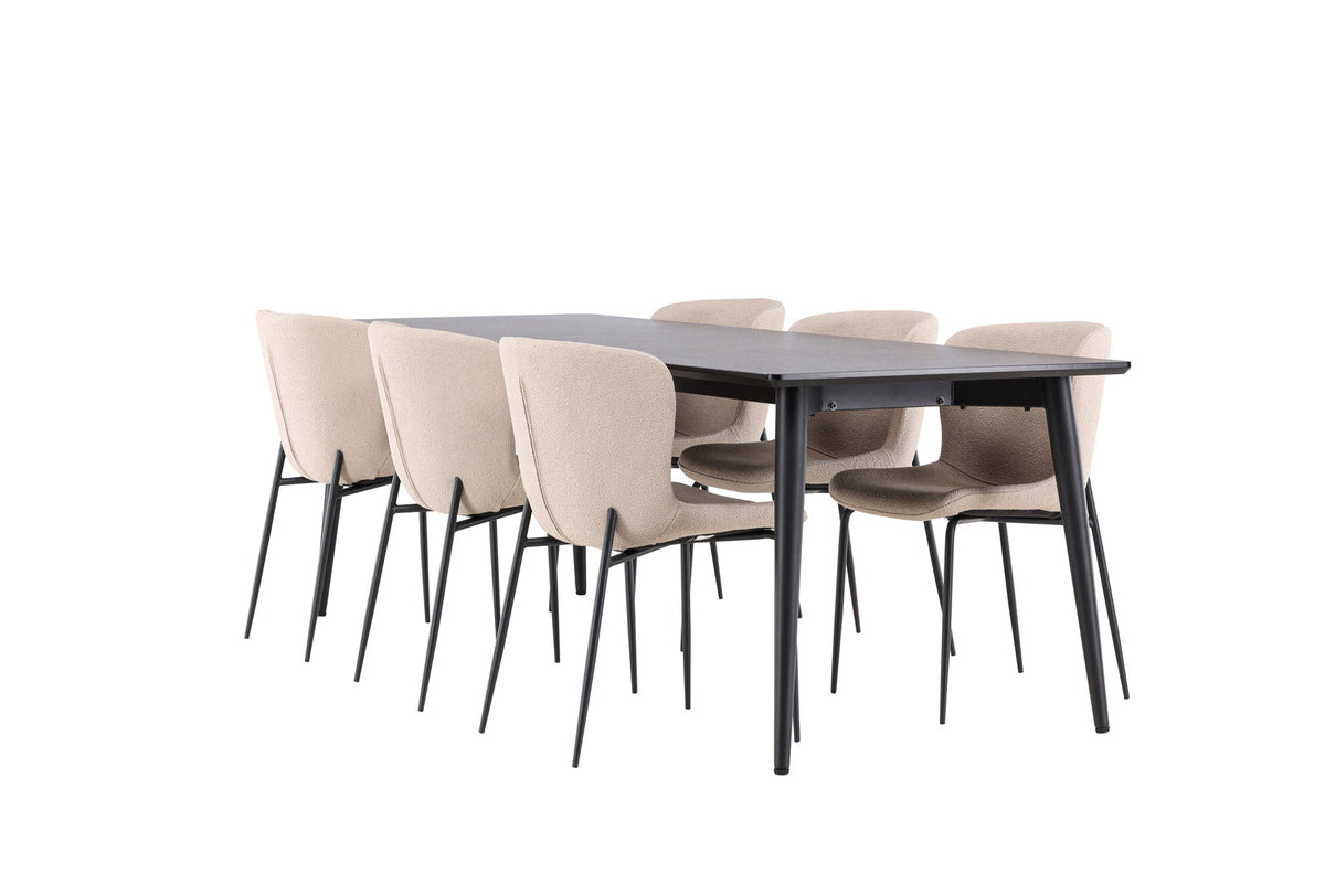 Ellis Esstisch mit Modesto Stühlen in Beige präsentiert im Onlineshop von KAQTU Design AG. Esszimmerset ist von Venture Home