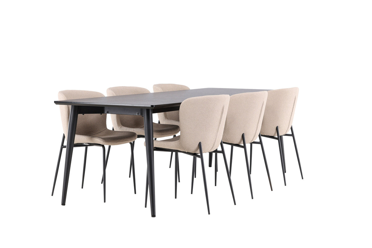 Ellis Esstisch mit Modesto Stühlen in Beige präsentiert im Onlineshop von KAQTU Design AG. Esszimmerset ist von Venture Home