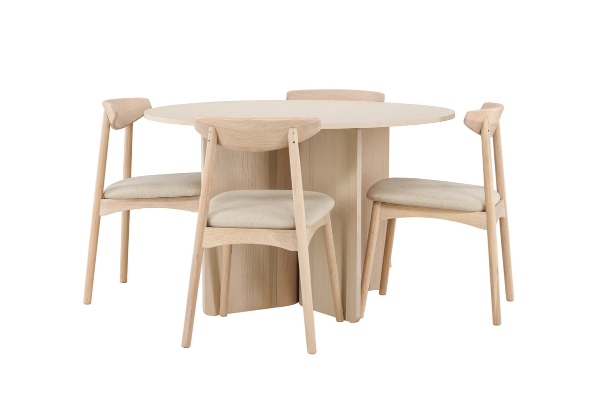 Tyresö Esstisch mit Ven Stühlen in Whitewash präsentiert im Onlineshop von KAQTU Design AG. Esszimmerset ist von Venture Home
