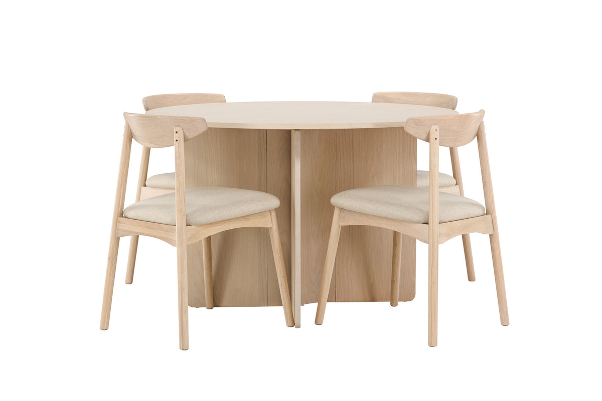 Tyresö Esstisch mit Ven Stühlen in Whitewash präsentiert im Onlineshop von KAQTU Design AG. Esszimmerset ist von Venture Home