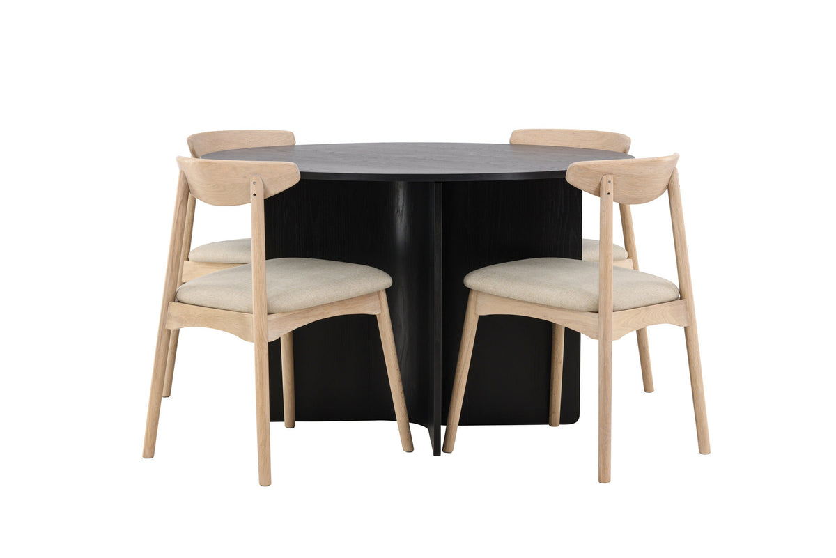 Tyresö Esstisch mit Ven Stühlen in Whitewash präsentiert im Onlineshop von KAQTU Design AG. Esszimmerset ist von Venture Home