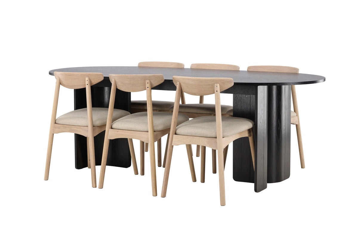 Tyresö Esstisch mit Ven Stühlen in Whitewash präsentiert im Onlineshop von KAQTU Design AG. Esszimmerset ist von Venture Home