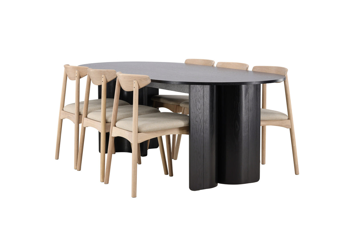 Tyresö Esstisch mit Ven Stühlen in Whitewash präsentiert im Onlineshop von KAQTU Design AG. Esszimmerset ist von Venture Home
