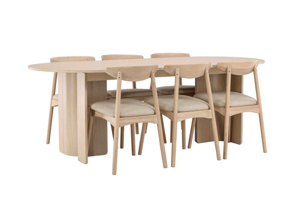 Tyresö Esstisch mit Ven Stühlen in Whitewash präsentiert im Onlineshop von KAQTU Design AG. Esszimmerset ist von Venture Home