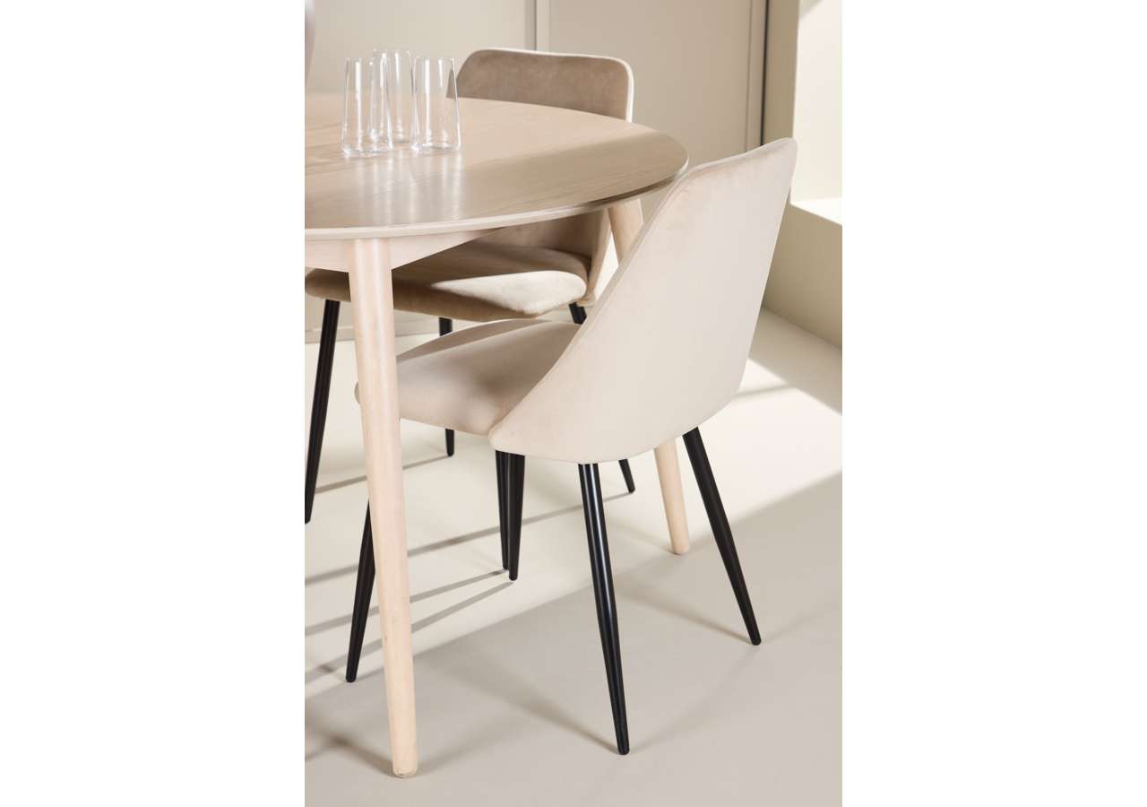 Moderner Esstisch Flora von Venture Home mit stilvollem Nachtstuhl, ideal für ein elegantes und funktionales Esszimmer.