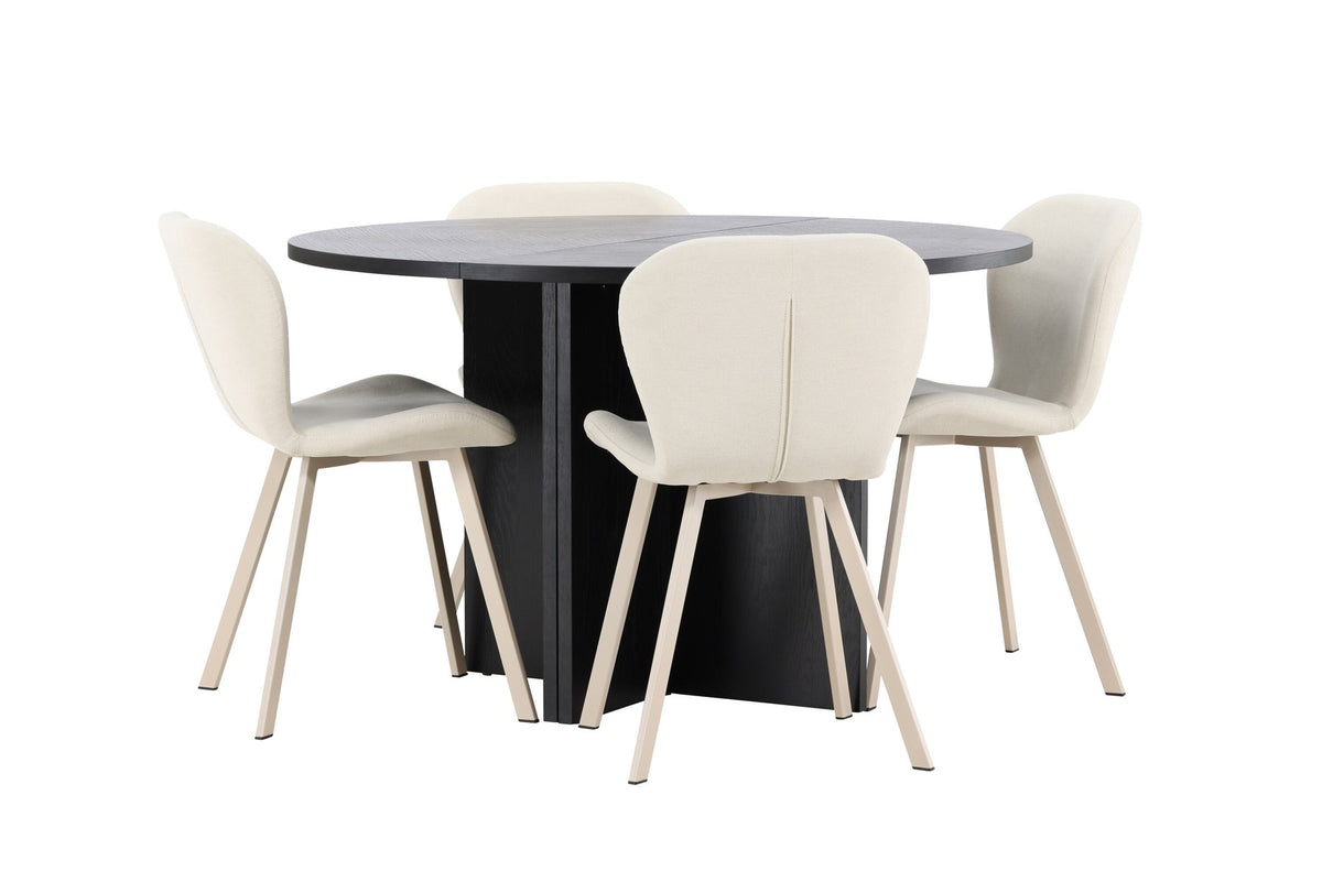 Runder Esstisch Strada aus MDF in White Wash mit sechs Lilja Stühlen, Esszimmerset von Venture Home in schlichtem Design