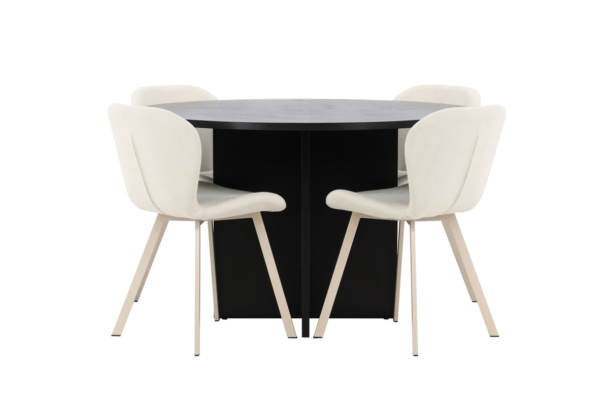 Runder Esstisch Strada aus MDF in White Wash mit sechs Lilja Stühlen, Esszimmerset von Venture Home in schlichtem Design