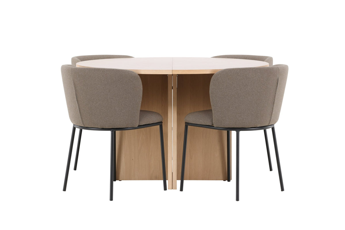 Schwarzer Esstisch Strada aus MDF mit sechs Edina Stühlen mit Samtbezug, ausziehbare Tischplatte, skandinavisches Design von Venture Home.