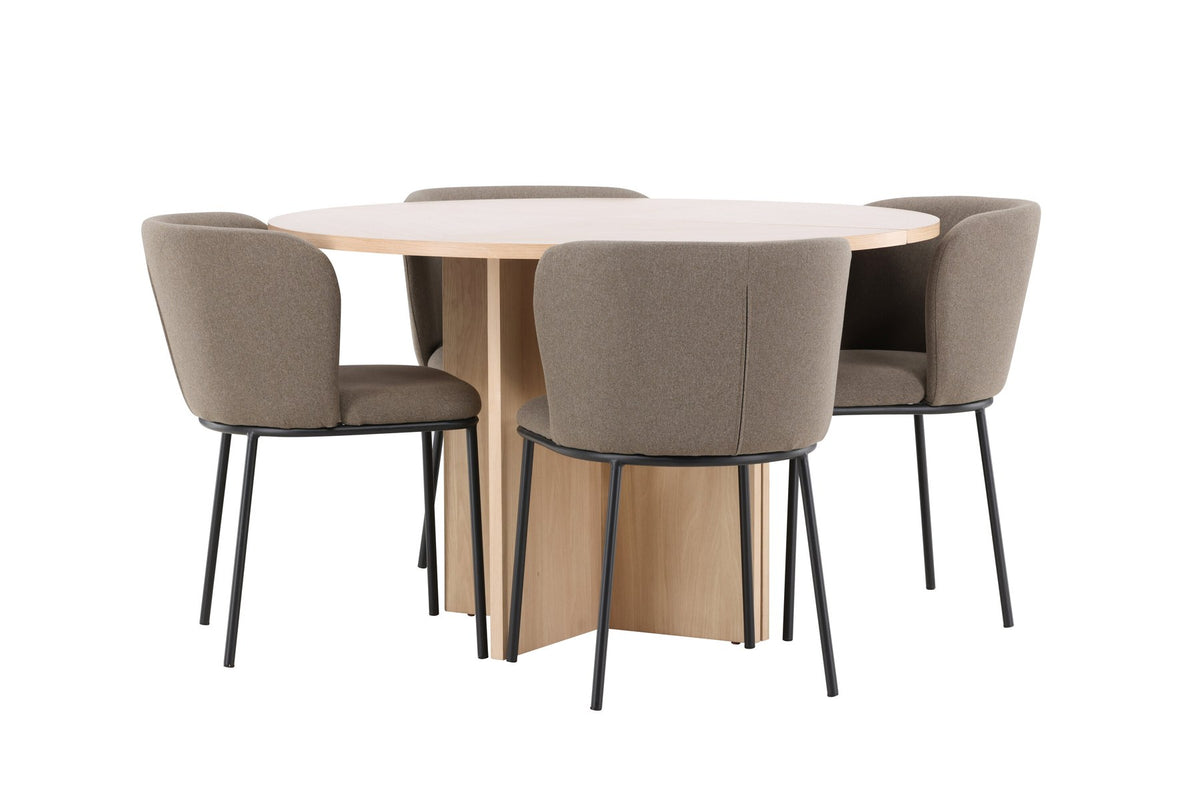 Schwarzer Esstisch Strada aus MDF mit sechs Edina Stühlen mit Samtbezug, ausziehbare Tischplatte, skandinavisches Design von Venture Home.