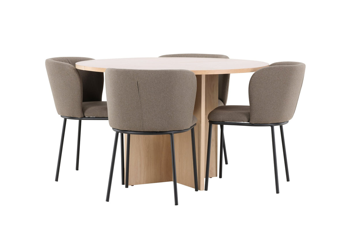 Schwarzer Esstisch Strada aus MDF mit sechs Edina Stühlen mit Samtbezug, ausziehbare Tischplatte, skandinavisches Design von Venture Home.