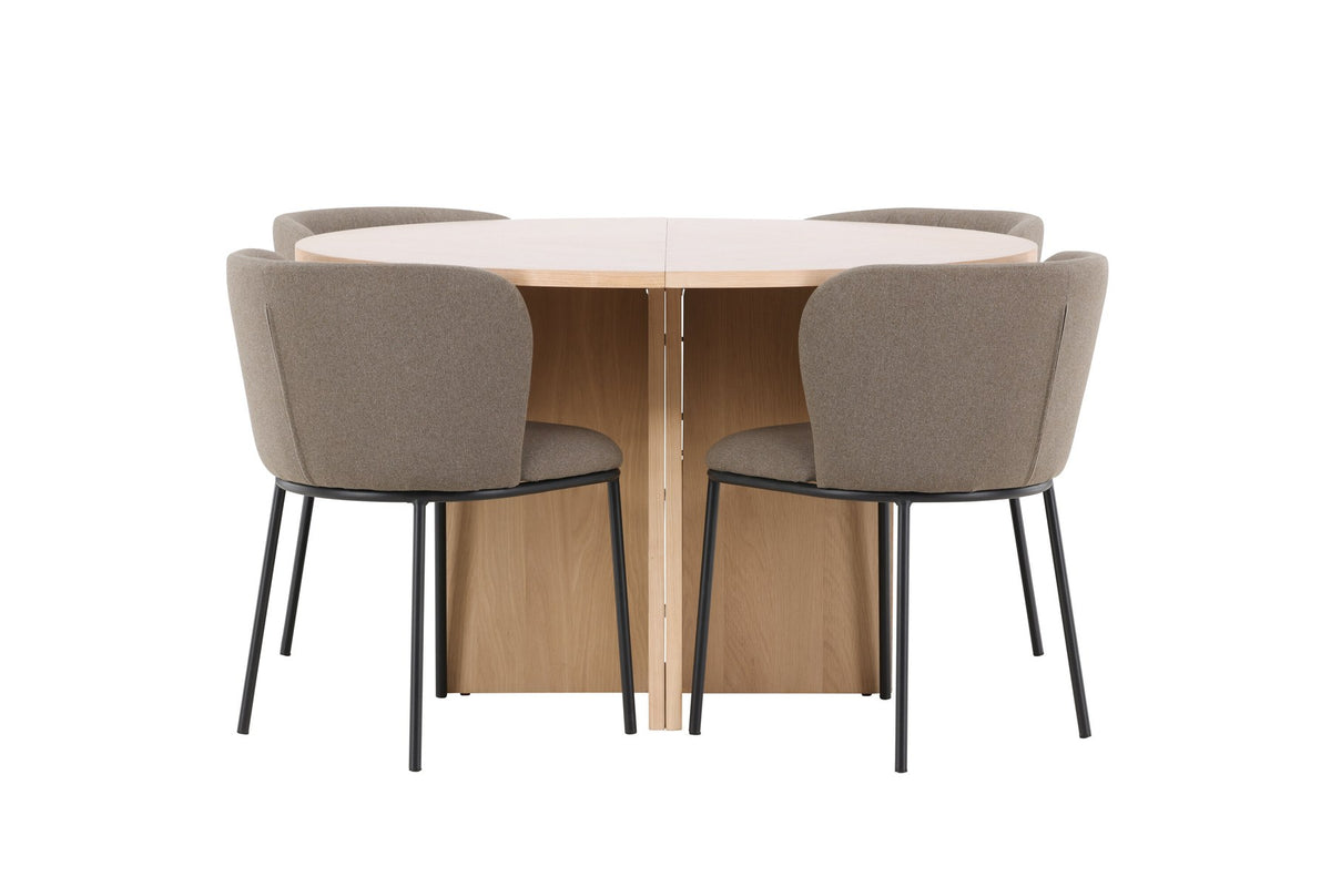 Schwarzer Esstisch Strada aus MDF mit sechs Edina Stühlen mit Samtbezug, ausziehbare Tischplatte, skandinavisches Design von Venture Home.