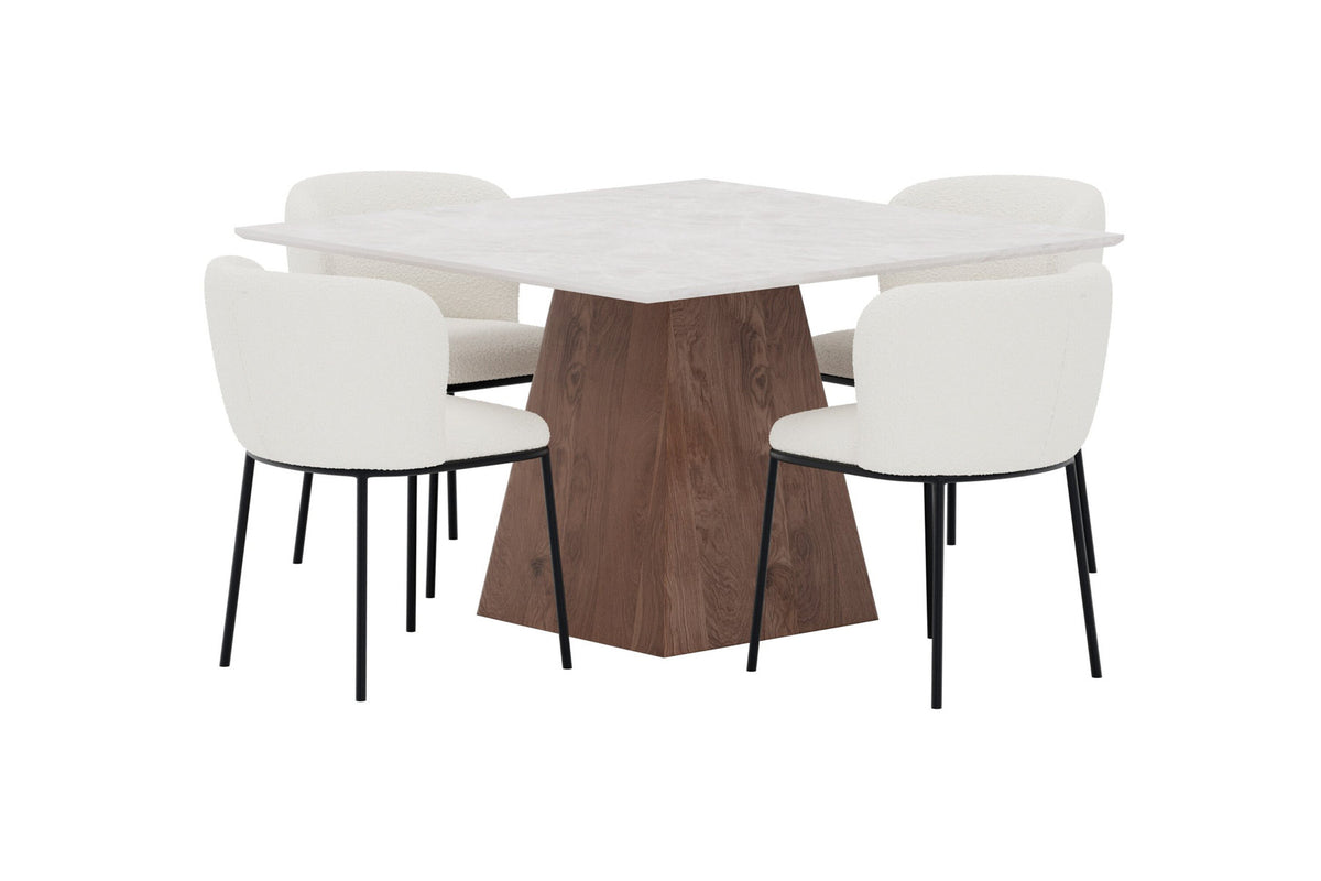 Essgruppe Cael mit Stühlen Edina in Weiss präsentiert im Onlineshop von KAQTU Design AG. Esszimmerset ist von Venture Home