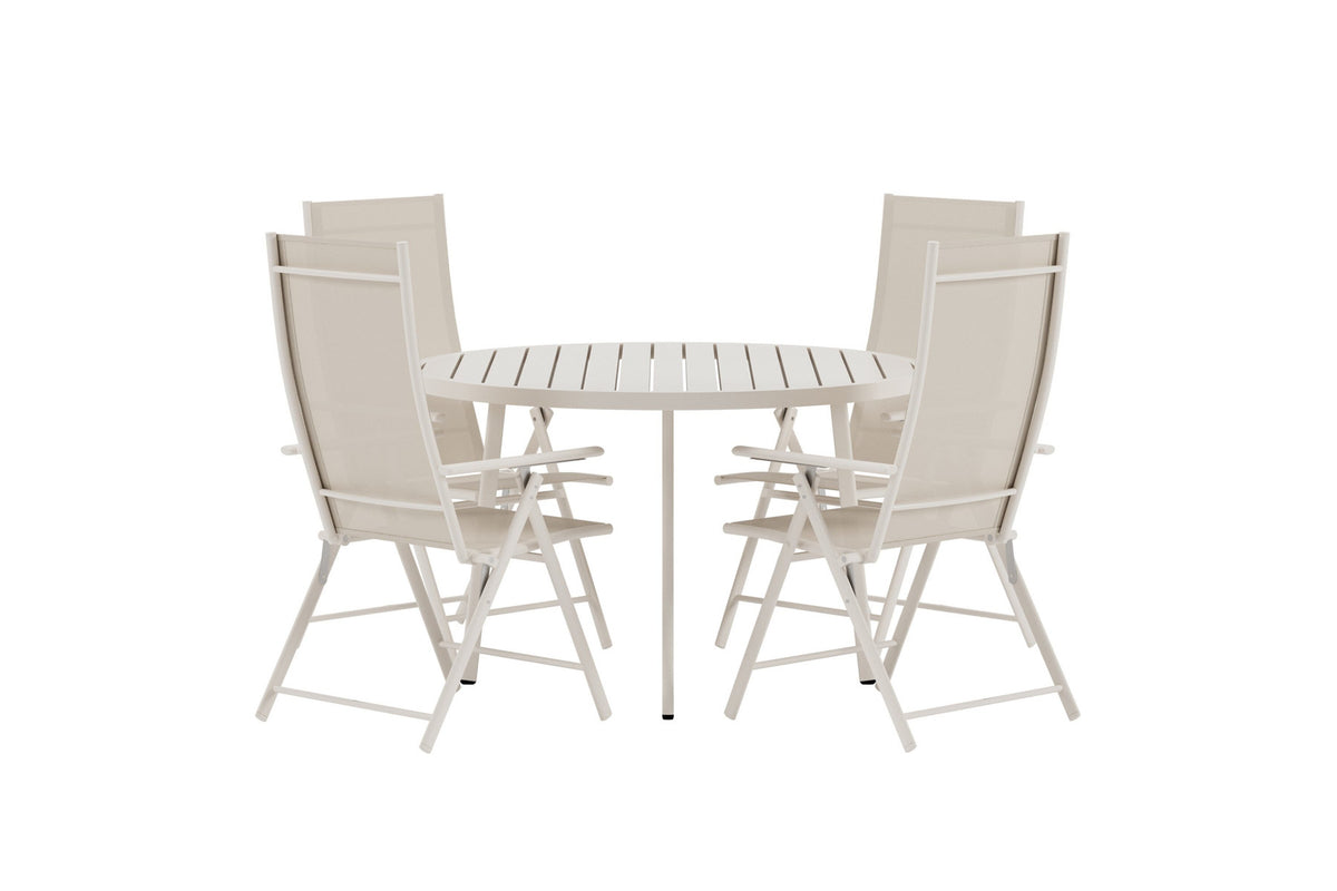 Giardini Esstisch mit Levanzo Stühlen in Beige präsentiert im Onlineshop von KAQTU Design AG. Gartentischset ist von Venture Home